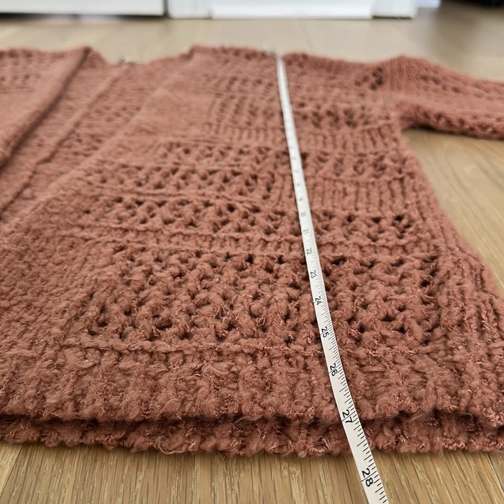 Rag Poets Slouchy Cable Knit Cardigan Oversized Open Front Mauve Pink Boho Beach - Picture 11 of 11